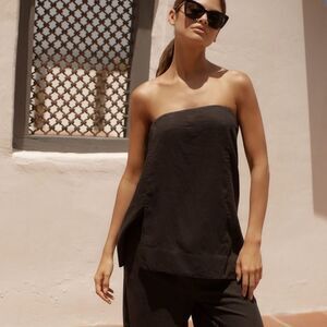 Anthropologie NWT Strapless Linen Blouse in Black Size Medium